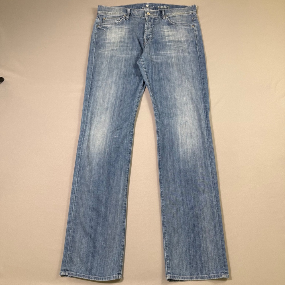 7 For All Mankind Jeans Mens 34 Blue Standard Straight Button Fly Light Wash